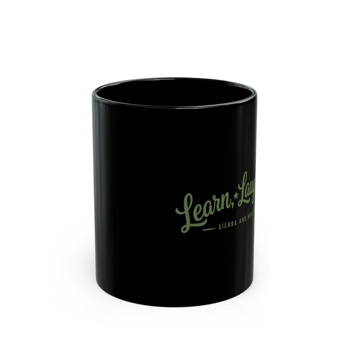Sierra and Rhia English "Learn, Laugh, Live!" Black Mug - alternate angle 2, merchandise