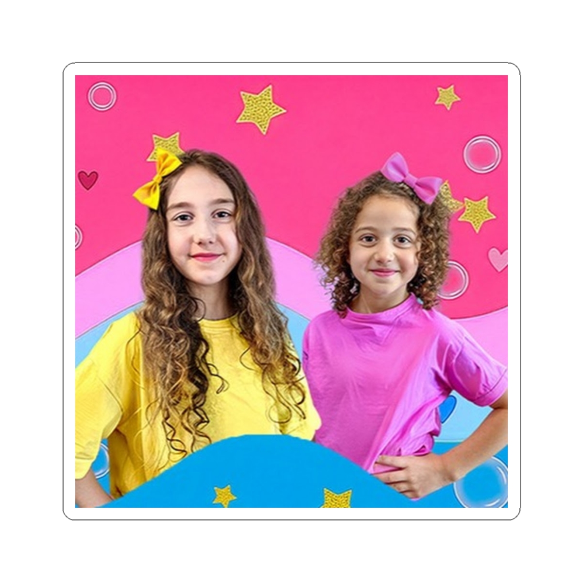Girls Rainbow Portrait Sticker Kiss-Cut Sticker | Pink Stars, Cute Photo Decal Sierra and Rhia English