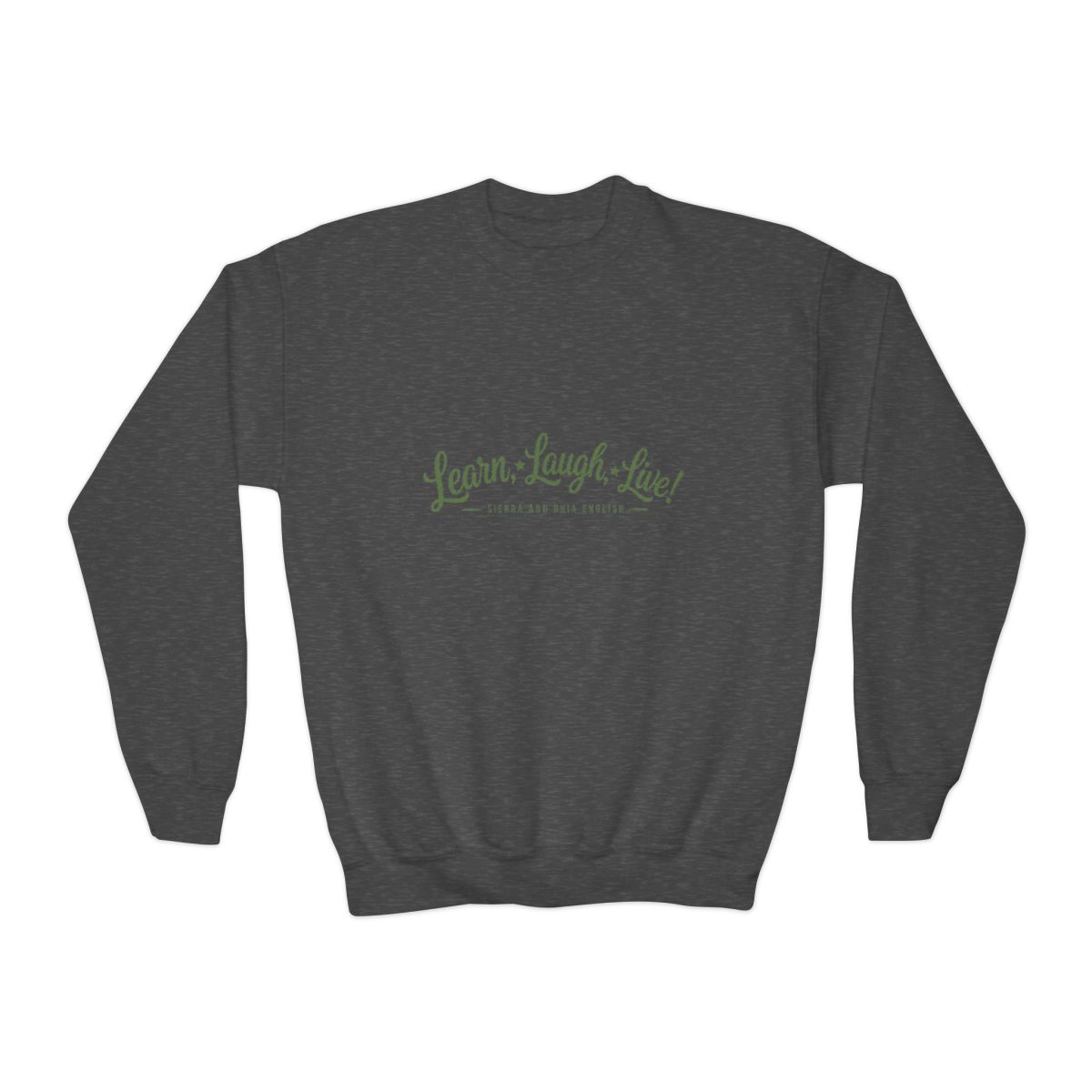 Sierra and Rhia English "Learn, Laugh, Live!" Kids Crewneck - alternate angle 2, merchandise