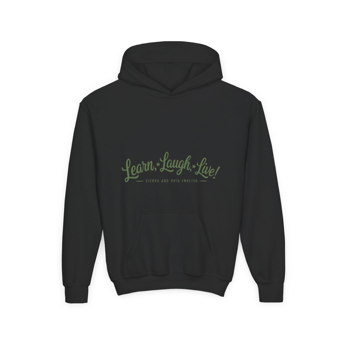 Sierra and Rhia English "Learn, Laugh, Live!" Kids Hoodie - alternate angle 2, merchandise
