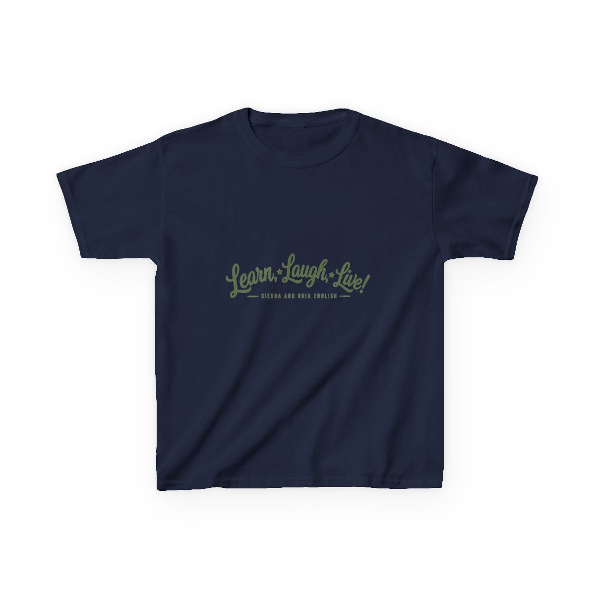 Sierra and Rhia English "Learn, Laugh, Live!" Unisex Kids Tee - alternate angle 3, merchandise